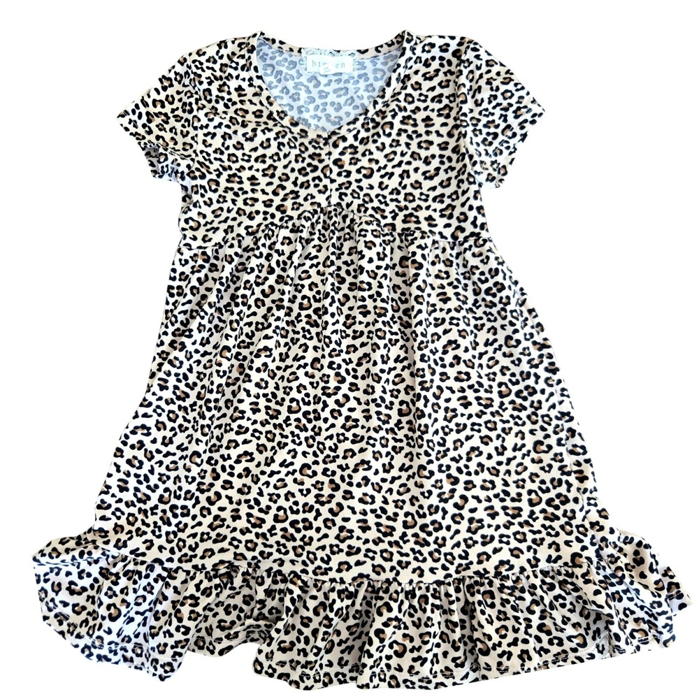 Btween Kids Girls Leopard Print Babydoll Ruffle‎ Hem Dress Size 6 Animal Print